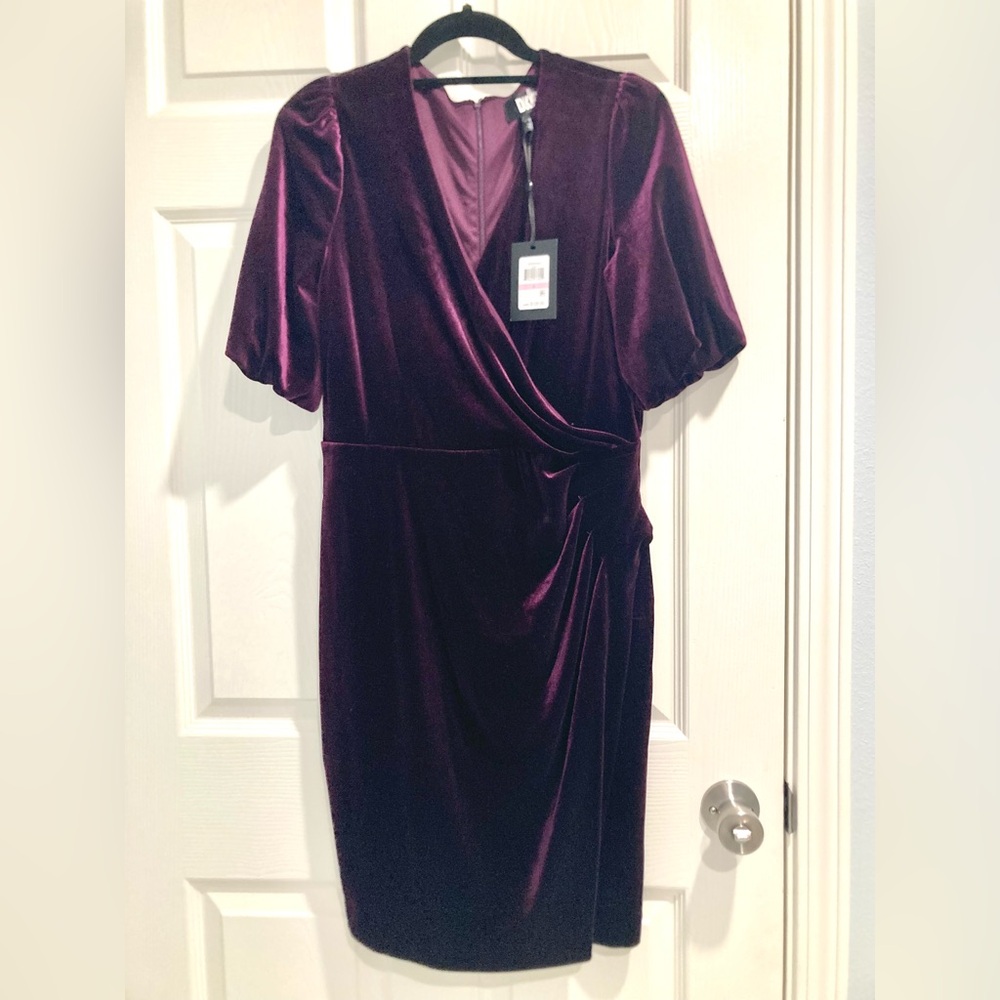 NWT DKNY Dark Purple Violet Classy Velvet Dress Women Size 6